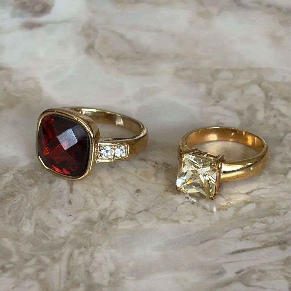 2 Gold Tone Faux Stone Rings